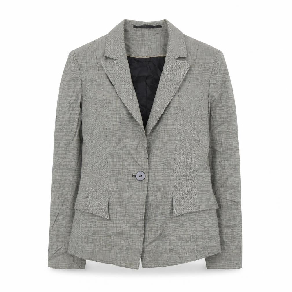 Front view of Next women’s black houndstooth polyester jacket suit jacket, size UK 12