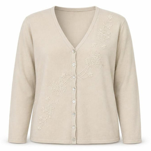 EWM Womens Beige V-Neck  Acrylic Cardigan Jumper Size L