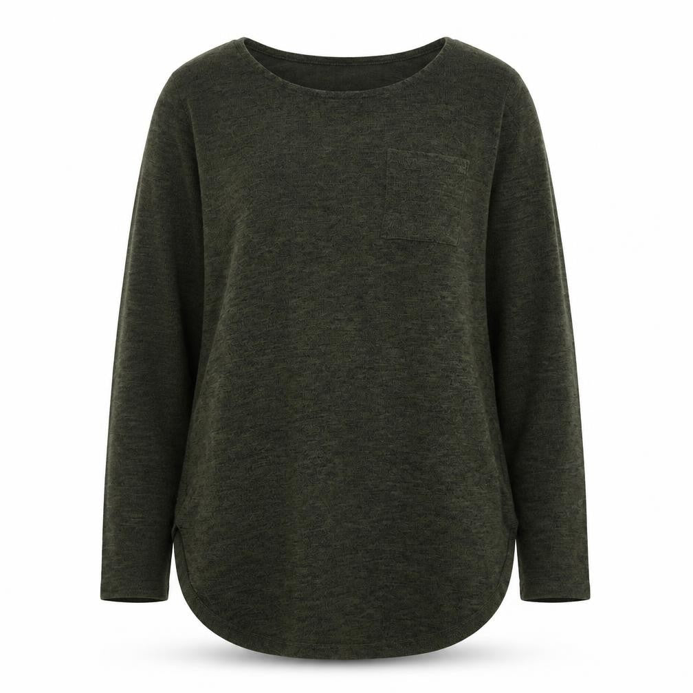 Front view of Primark women’s green round neck polyester jumper, size UK 4