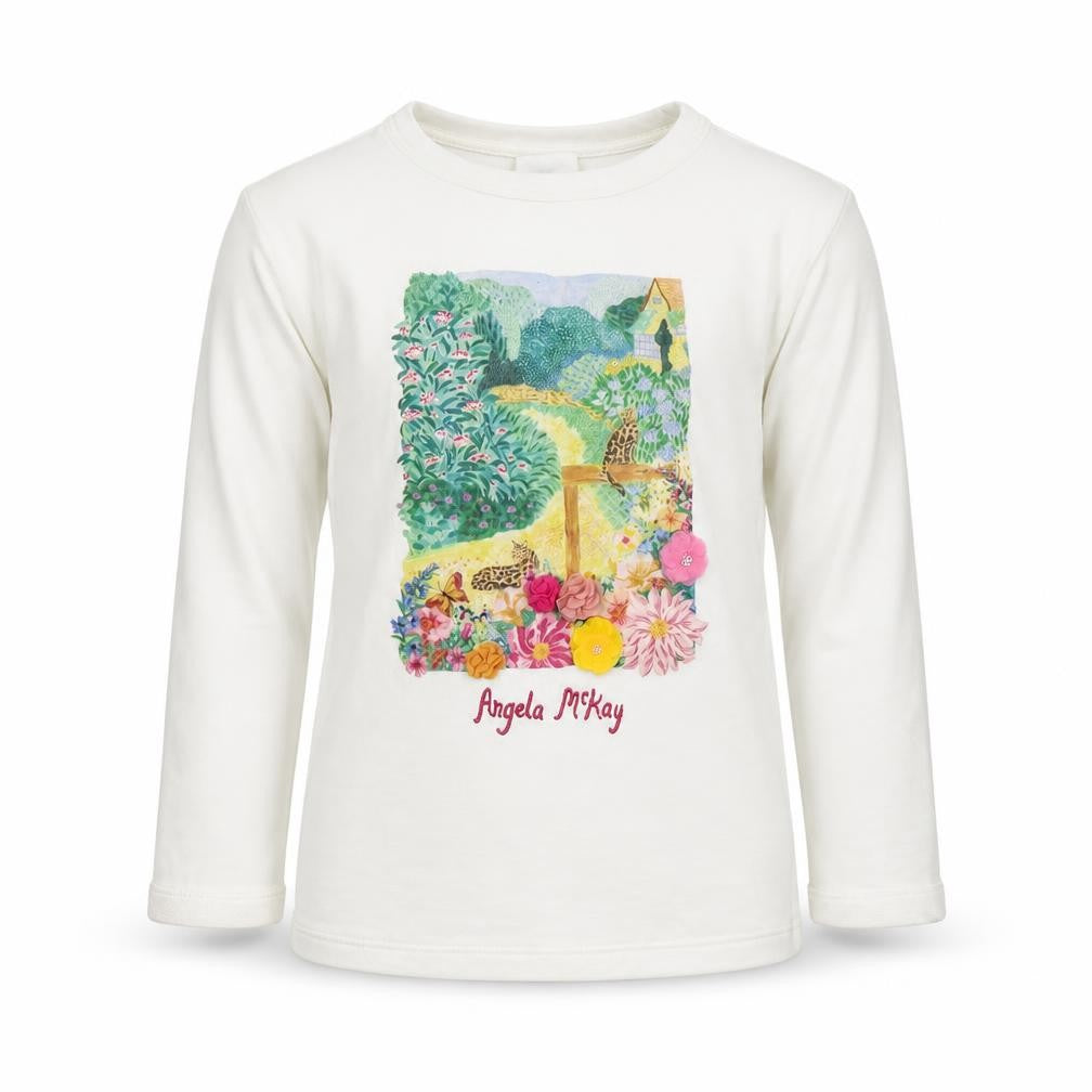 Front view of H&M girls’ ivory cotton pullover sweatshirt, size 3-4, years pullover