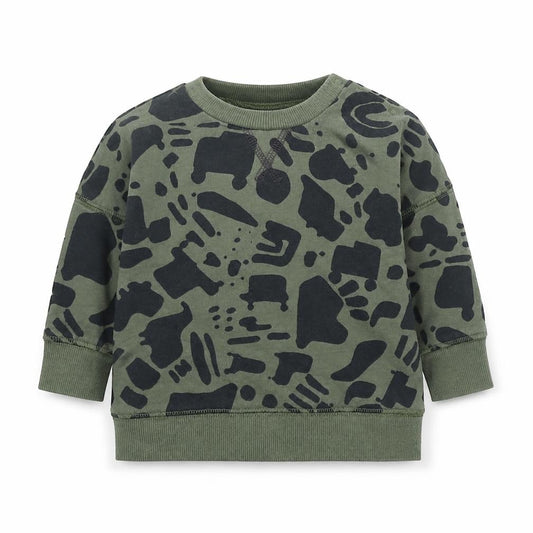 Front view of Next Baby Green Geometric Cotton jumper, size 6-9, Months Snap