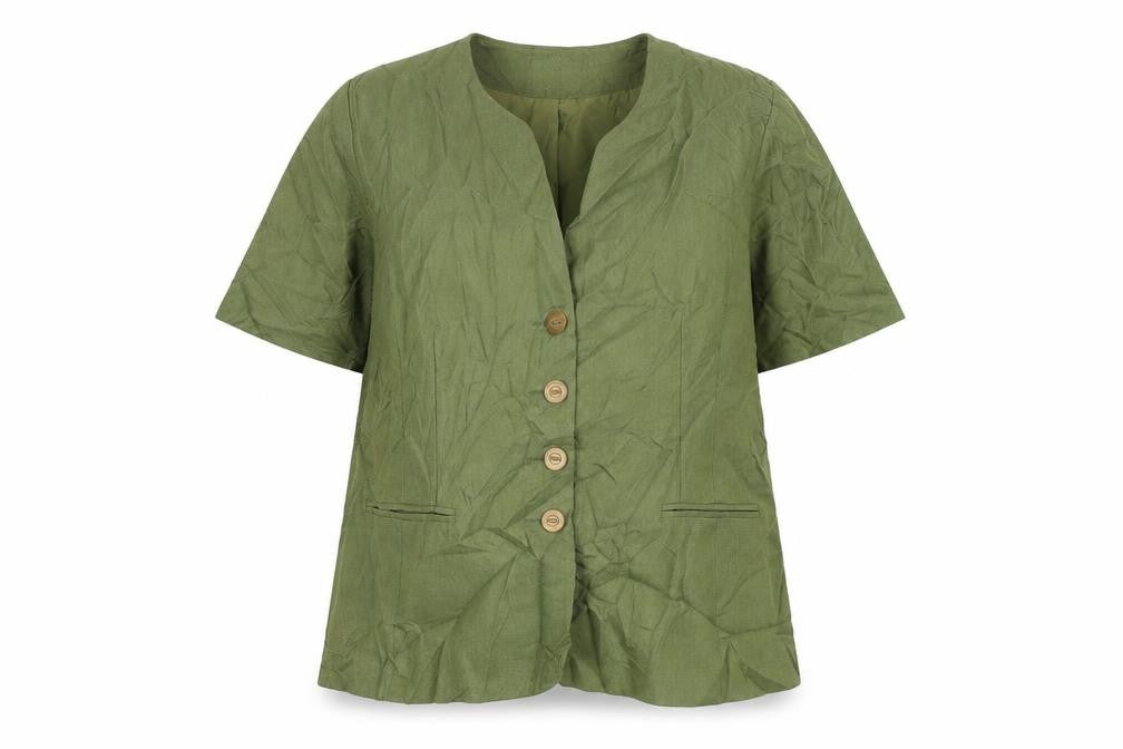 Front view of Paul Berman women’s green polyester basic blouse, size UK 18, round neck