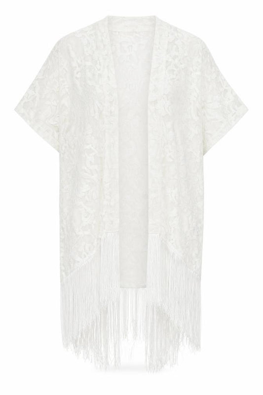 Front view of ASOS women’s ivory kimono jacket, size UK 8