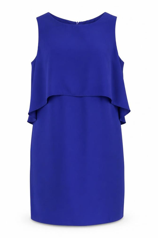 Front view of New Look women’s blue polyester sheath, size UK 12, scoop neck zip