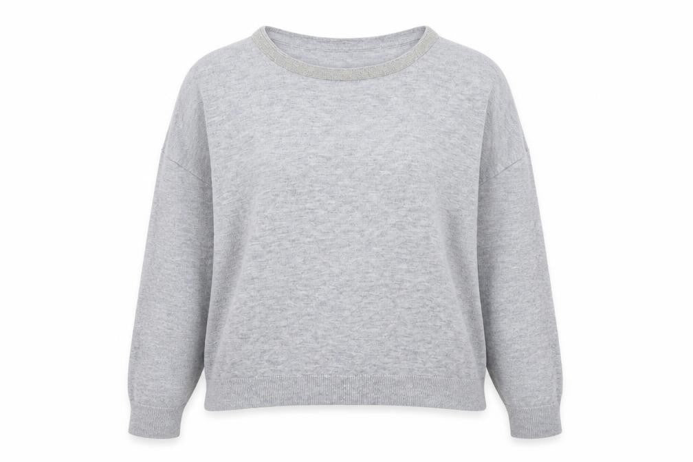 Front view of Topshop women’s grey round neck polyester jumper, size UK 8