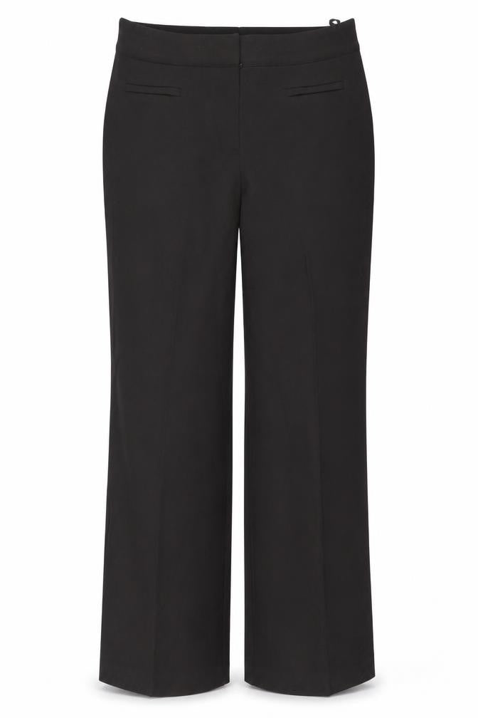 Front view of Sarah Hamilton women’s green polyester trousers, size UK 12, 26.5-inch leg regular