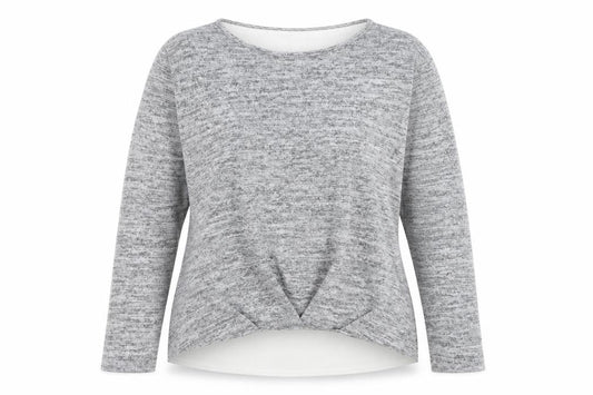 Front view of Primark women’s grey round neck polyester jumper, size UK 10