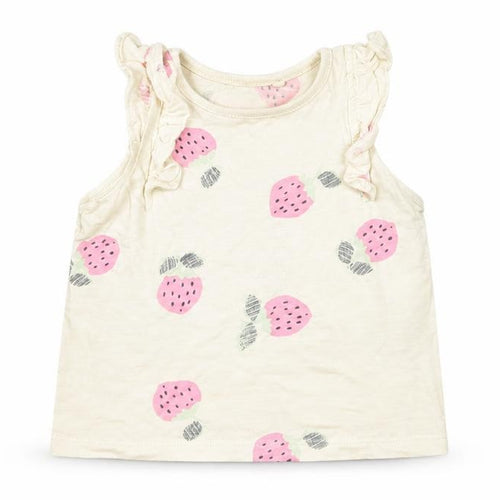 NEXT Girls Yellow  Cotton Camisole Tank Size 9-12 Months Round Neck  - strawberries