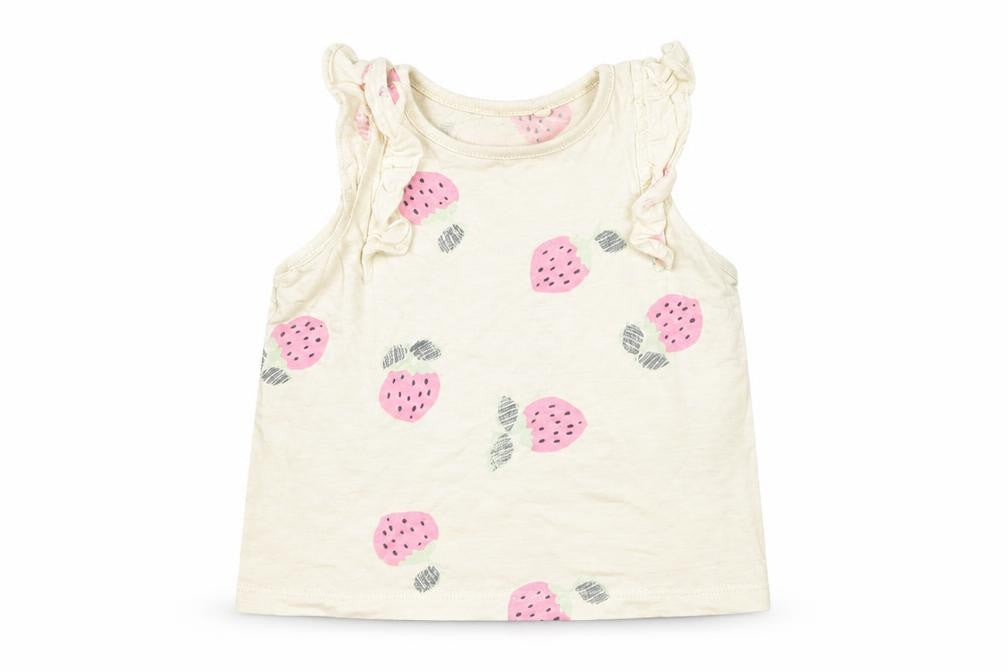 NEXT Girls Yellow  Cotton Camisole Tank Size 9-12 Months Round Neck  - strawberries