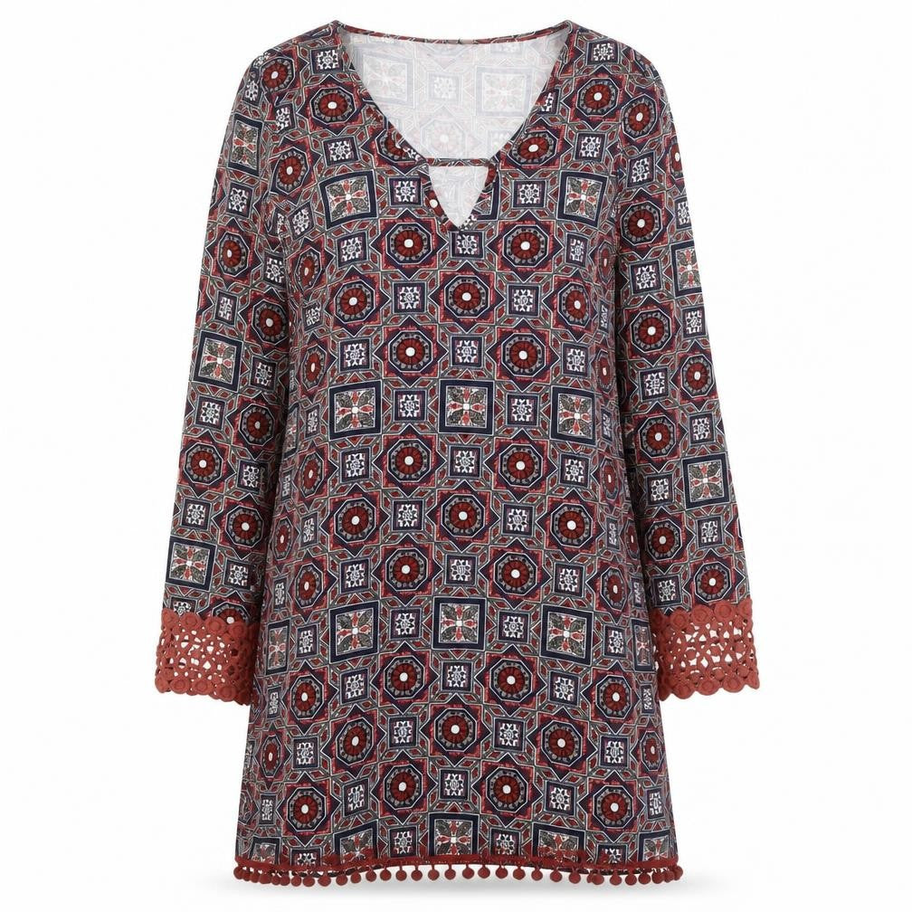 ASOS Womens Multicoloured Geometric Cotton Fit & Flare  Size 10  Round Neck