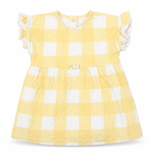 George  Girls Yellow Plaid Cotton Fit & Flare  Size 9-12 Months  Round Neck