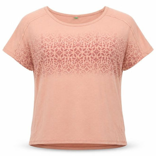 United Colors of Benetton Womens Pink Geometric Cotton Basic T-Shirt Size M Crew Neck