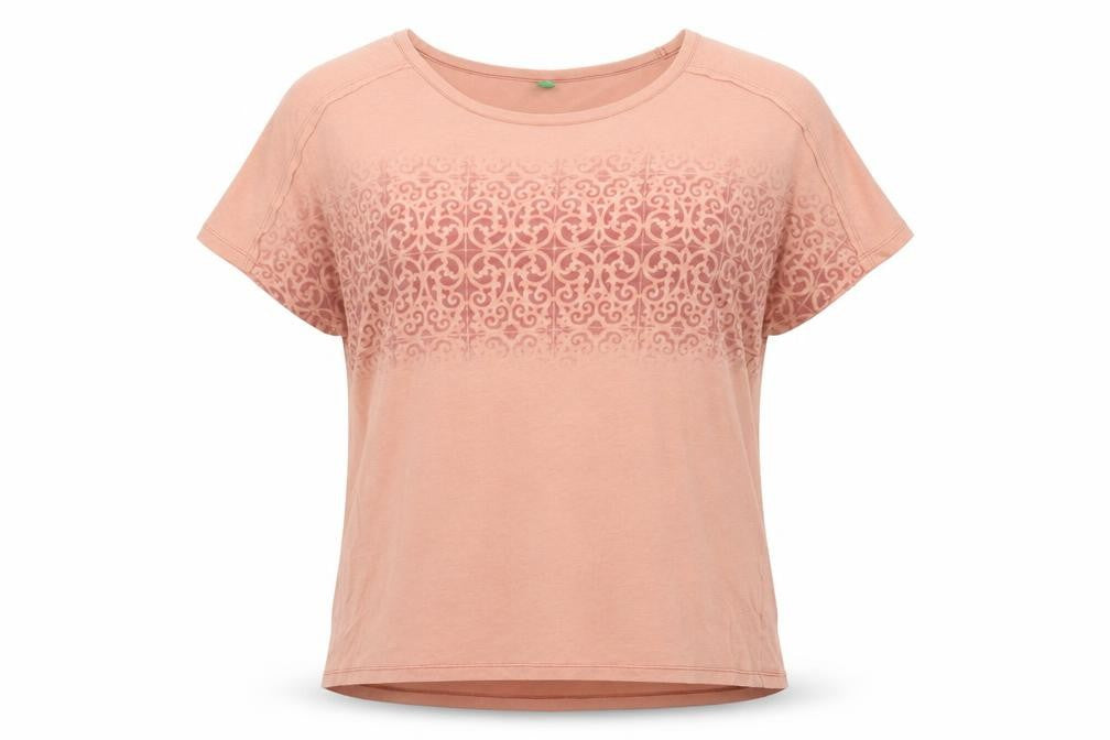 United Colors of Benetton Womens Pink Geometric Cotton Basic T-Shirt Size M Crew Neck