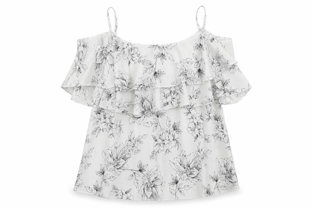 Front view of Atmosphere women’s grey floral polyester basic tank, size UK 8, scoop neck