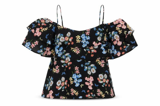 Front view of Atmosphere women’s multicoloured floral polyester basic tank, size UK 8, scoop neck