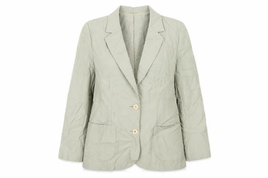 Front view of St Michael women’s green jacket blazer, size UK 16, button