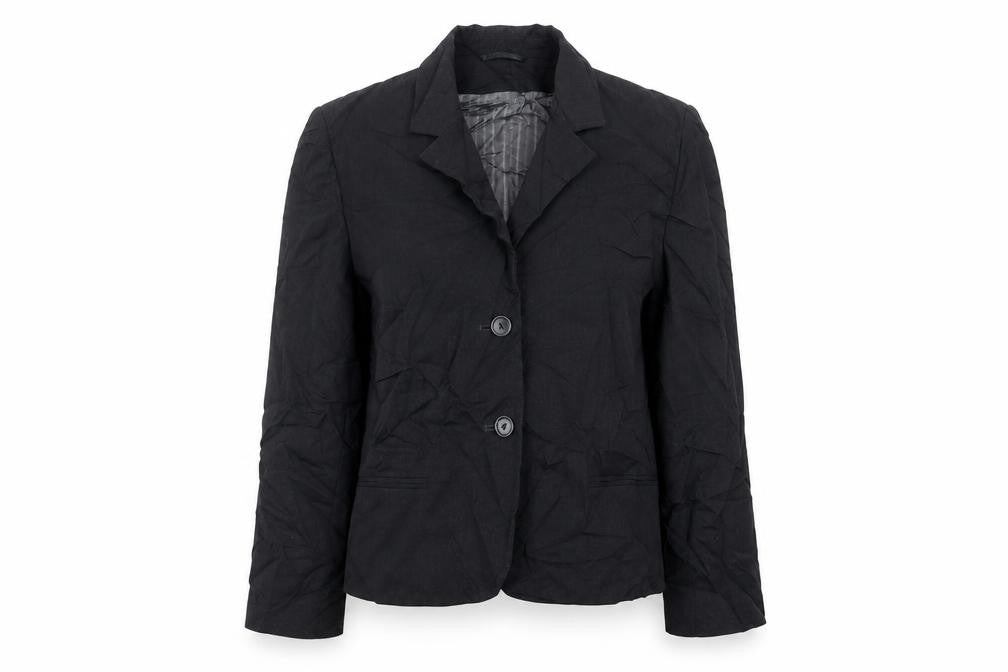Front view of Waredrobe women’s black jacket blazer, size UK 14, button