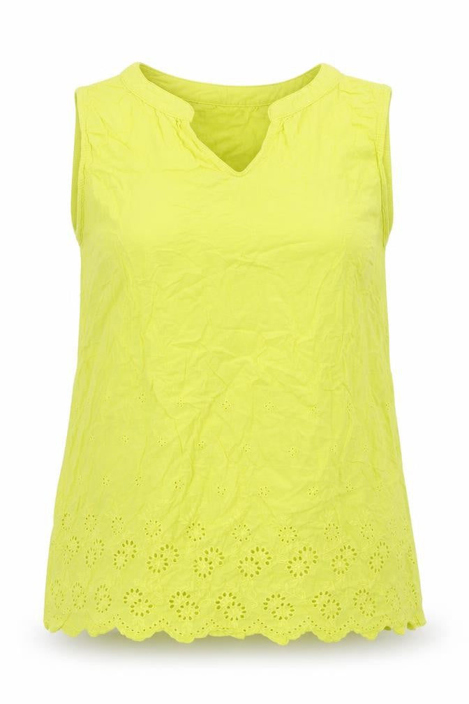 Front view of First Avenue women’s yellow cotton basic tank, size L, v-neck