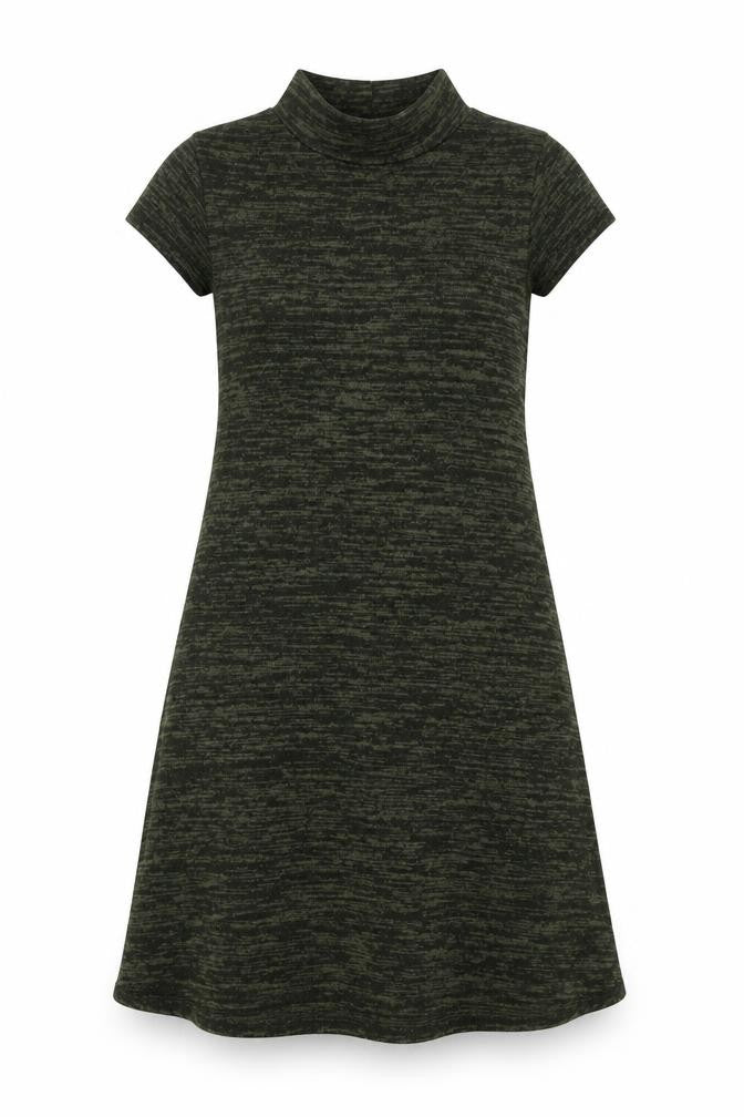 Front view of Select women’s green polyester a-line, size UK 6, mock neck pullover