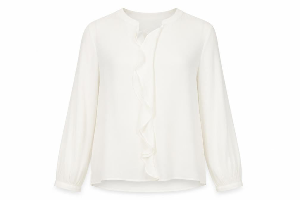 Front view of Monsoon women’s white polyester basic blouse, size UK 12, henley