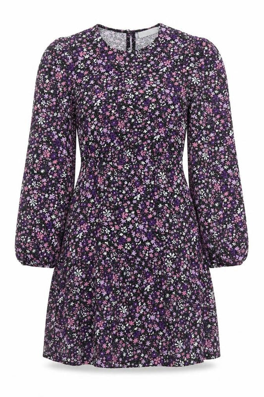 Front view of Oasis women’s multicoloured floral polyester a-line, size S, round neck button