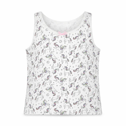 George Girls White Geometric Cotton Basic Tank Size 4-5 Years Round Neck  - Unicorn