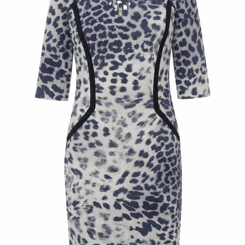 Marc Cain Womens Blue Geometric Cotton Bodycon  Size S  Round Neck