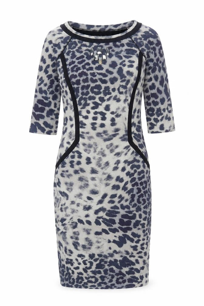 Marc Cain Womens Blue Geometric Cotton Bodycon  Size S  Round Neck