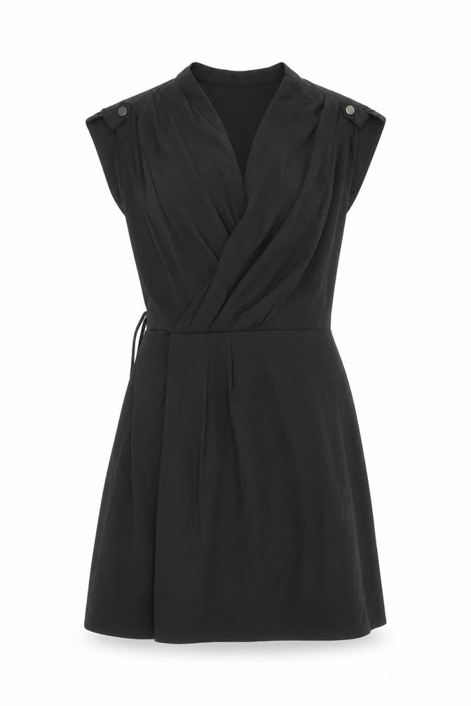 Front view of H&M women’s black polyester fit & flare, size UK 6, v-neck