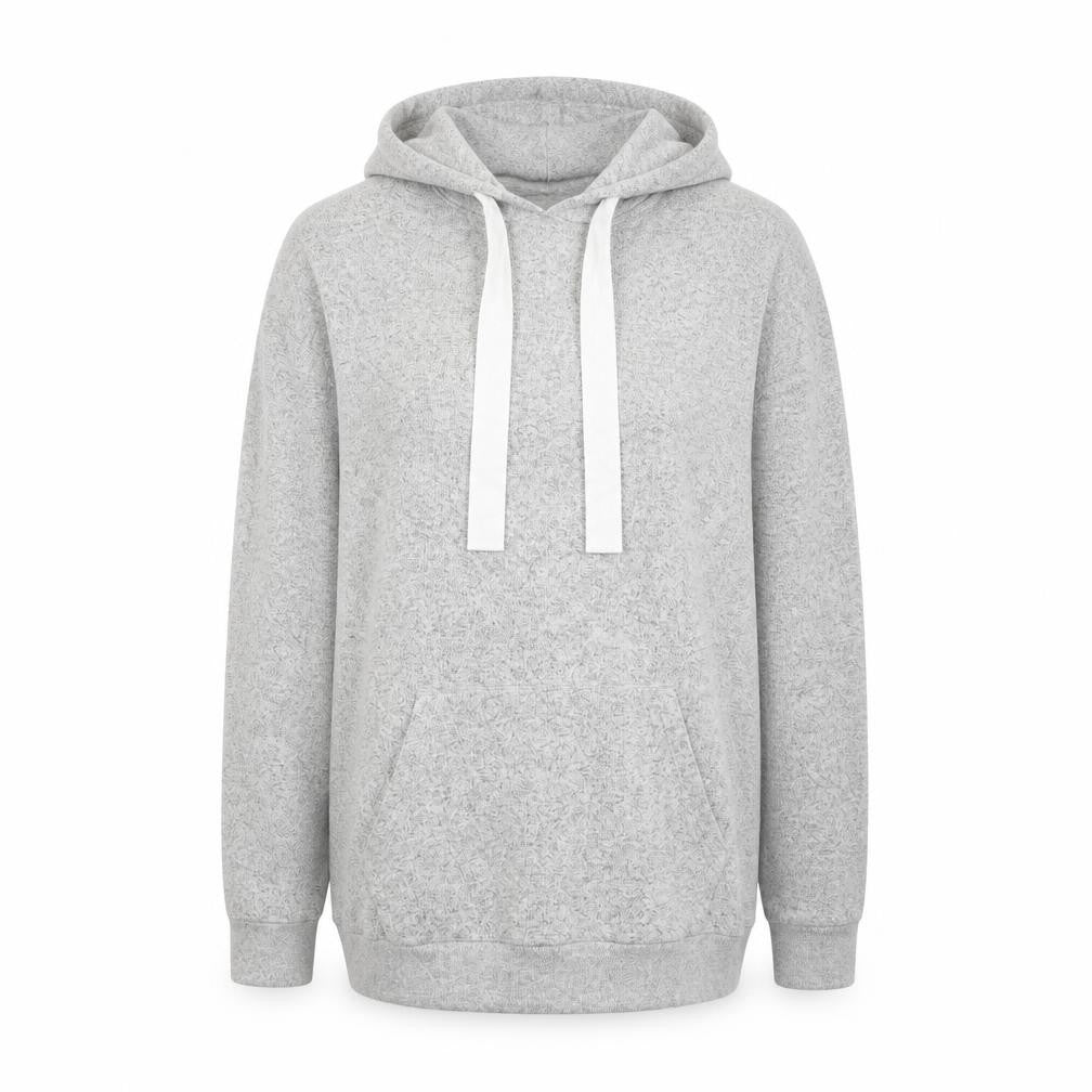 Front view of Matalan women’s grey viscose blend pullover hoodie, size M, drawstring