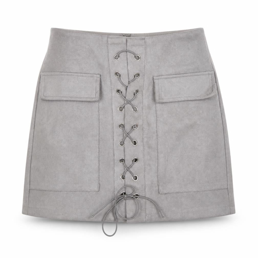 Prewron Womens Grey  Polyester A-Line Skirt Size 26 in   Zip