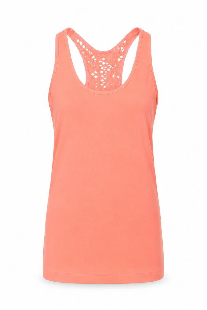 Front view of women’s orange polyester basic tank, size S, round neck