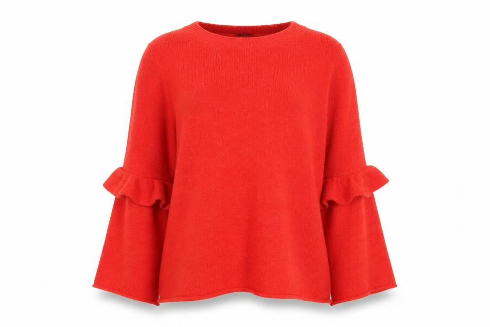 Front view of F&F women’s orange round neck acrylic jumper, size UK 10
