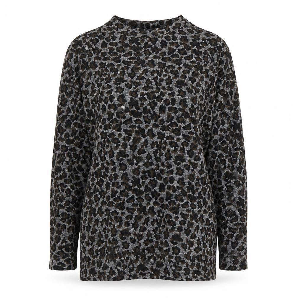 Front view of Topshop women’s grey animal print cotton pullover sweatshirt, size UK 8, pullover
