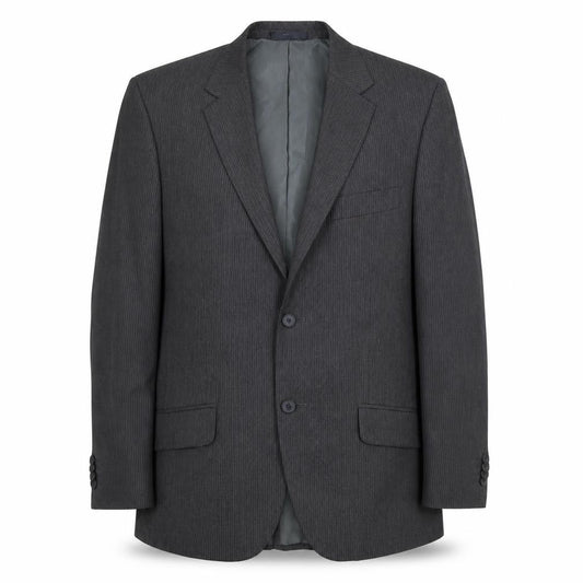 Front view of George men’s grey striped polyester jacket suit jacket, size M