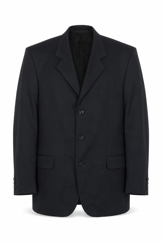 Front view of Burton men’s blue polyester jacket suit jacket, size L