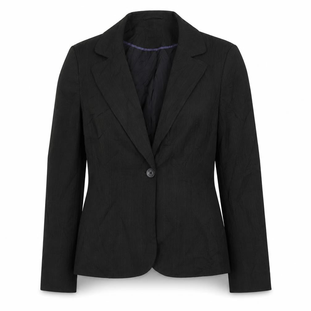 Front view of George women’s grey striped polyester jacket suit jacket, size UK 16