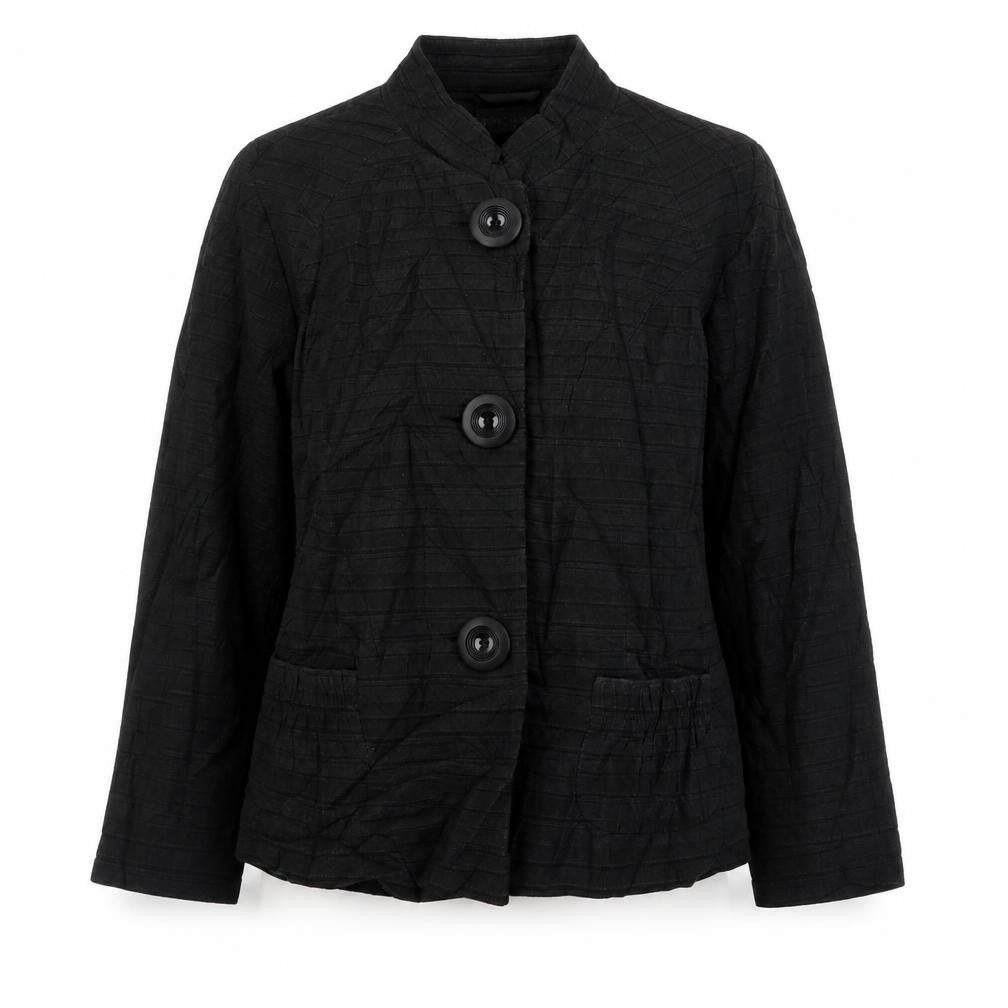 Front view of Principles women’s black striped jacket, size UK 14, button