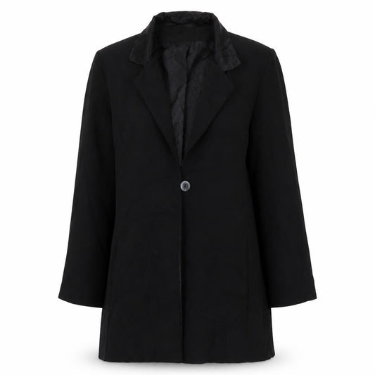 Front view of Epilogue women’s black jacket, size UK 14, button