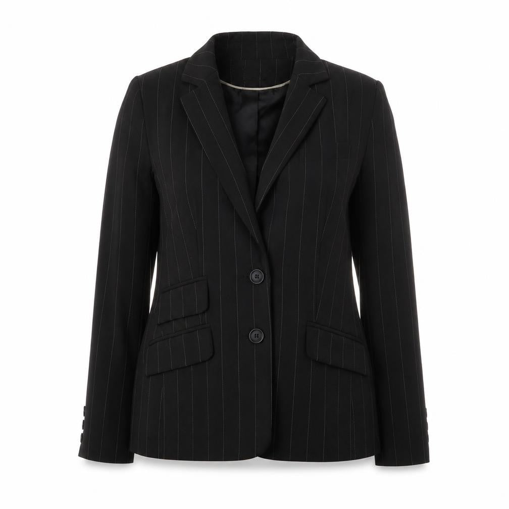Front view of Primark women’s black striped polyester jacket suit jacket, size UK 12