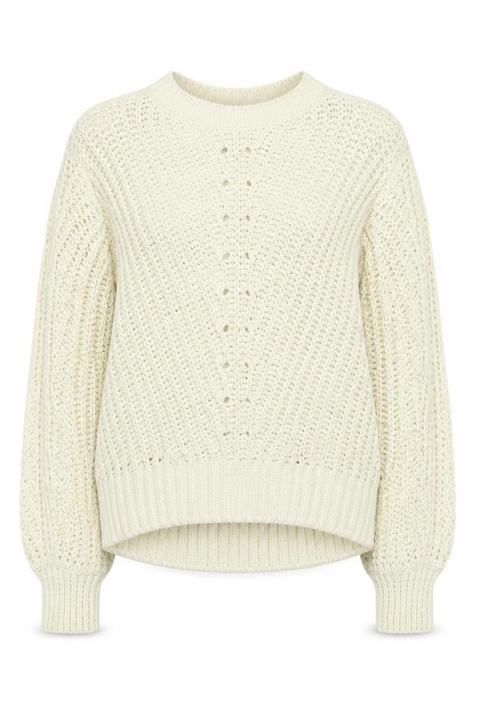 Front view of H&M women’s beige round neck polyester jumper, size XS
