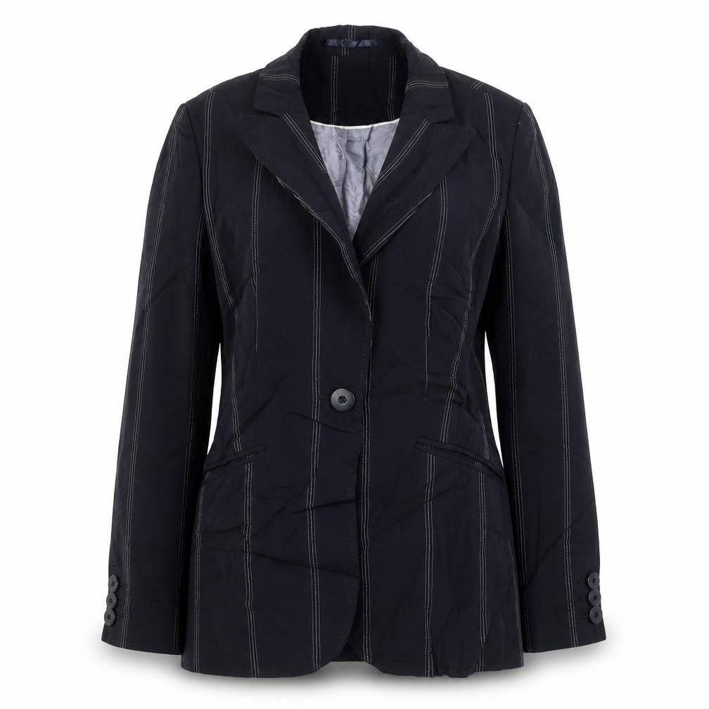Front view of Next women’s blue striped wool jacket suit jacket, size UK 8