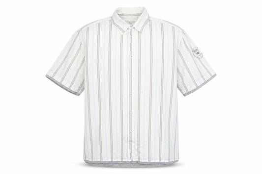 Front view of Tom Tailor men’s multicoloured striped cotton button-up, size L, collared