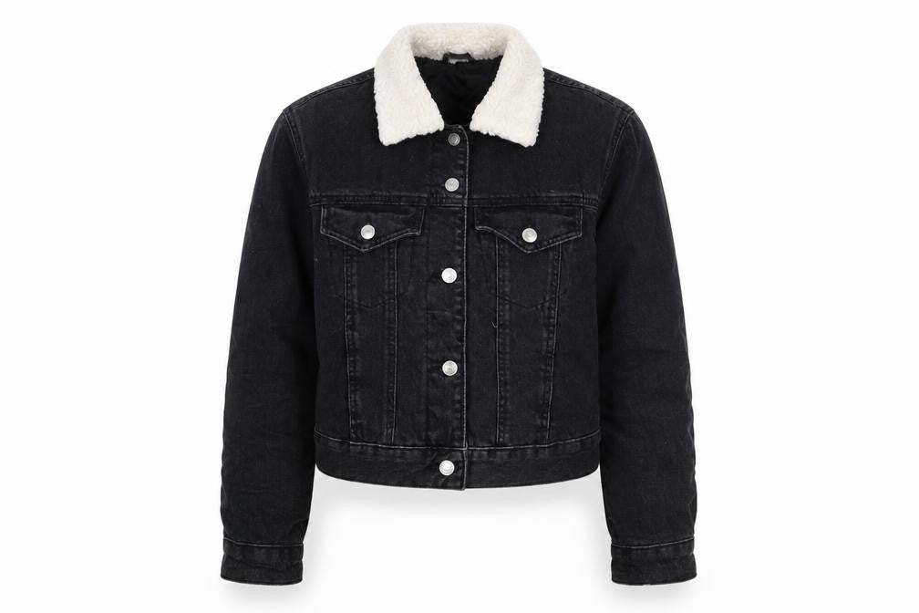 Front view of Topshop women’s black jacket coat, size UK 6, button