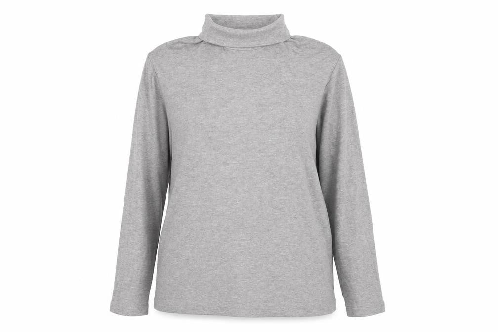 Front view of South Bay women’s grey roll neck cotton jumper, size UK 12