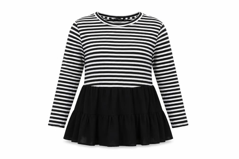 Dorothy Perkins Womens Black Striped Viscose Basic T-Shirt Size 10 Round Neck