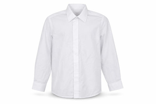 Front view of ColinRoss boys’ white polyester basic button-up, size 12, years collared