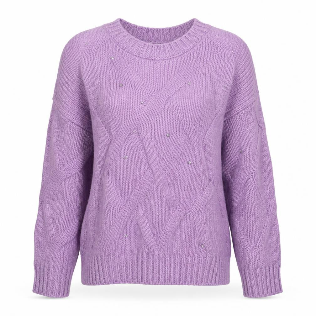 Front view of George women’s purple round neck acrylic jumper, size L