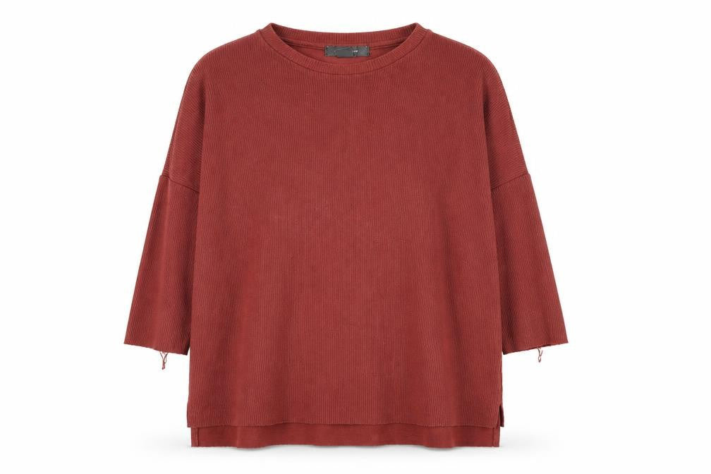 Front view of Primark women’s red round neck polyester jumper, size UK 6