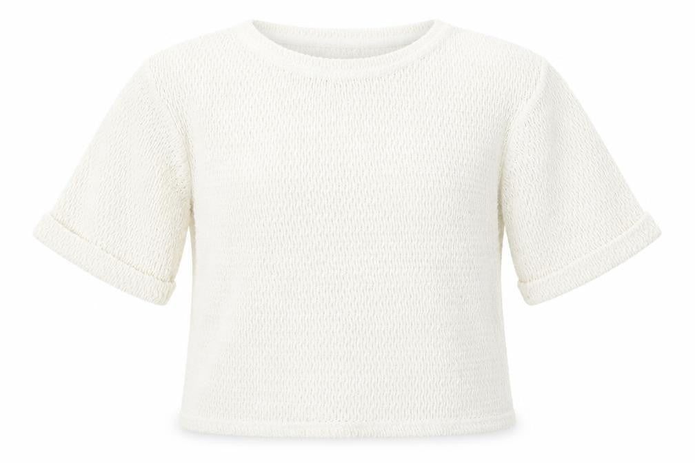 Front view of 915 Generation girls’ white round neck polyester jumper, size 12-13, years